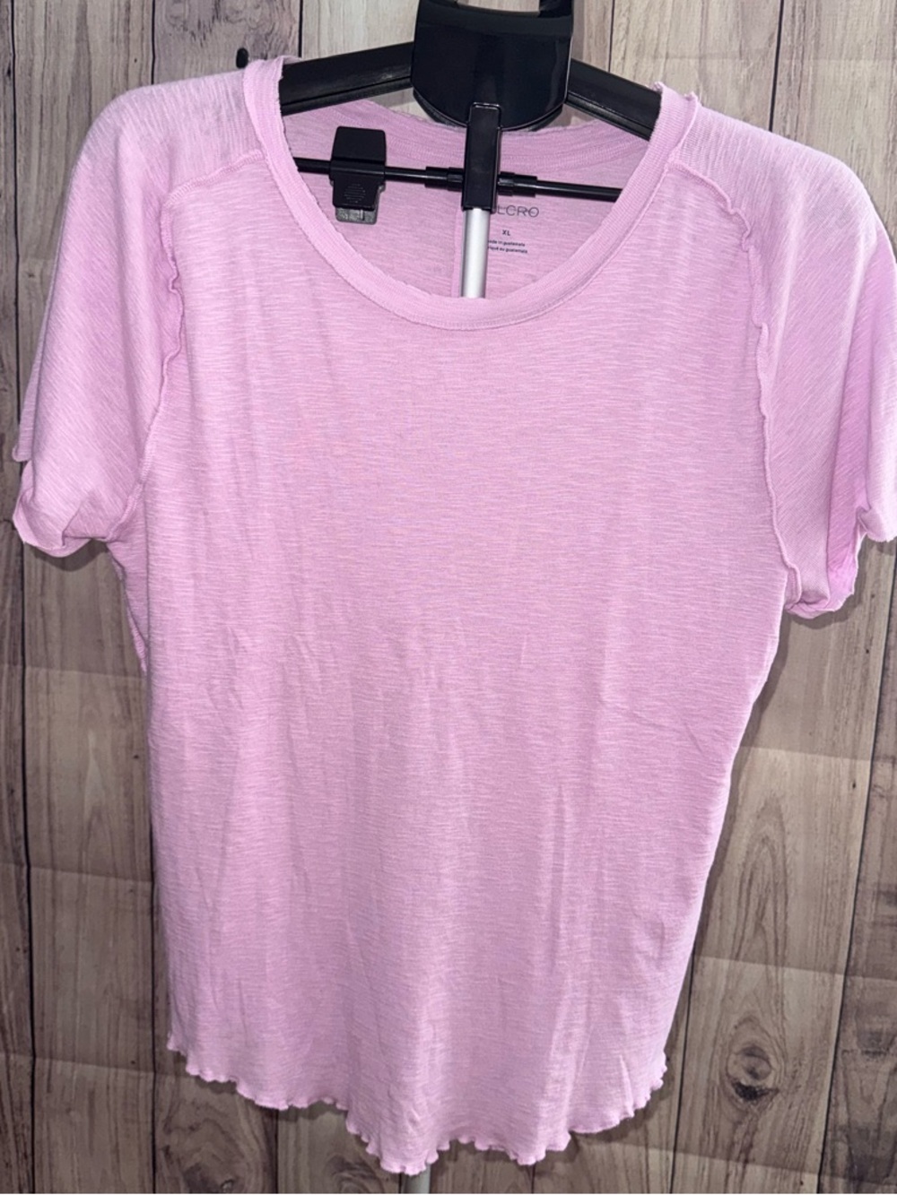 Pilcro Anthropologie Pink Baby Tee XL Lettuce Hem Fitted Ribbed Top